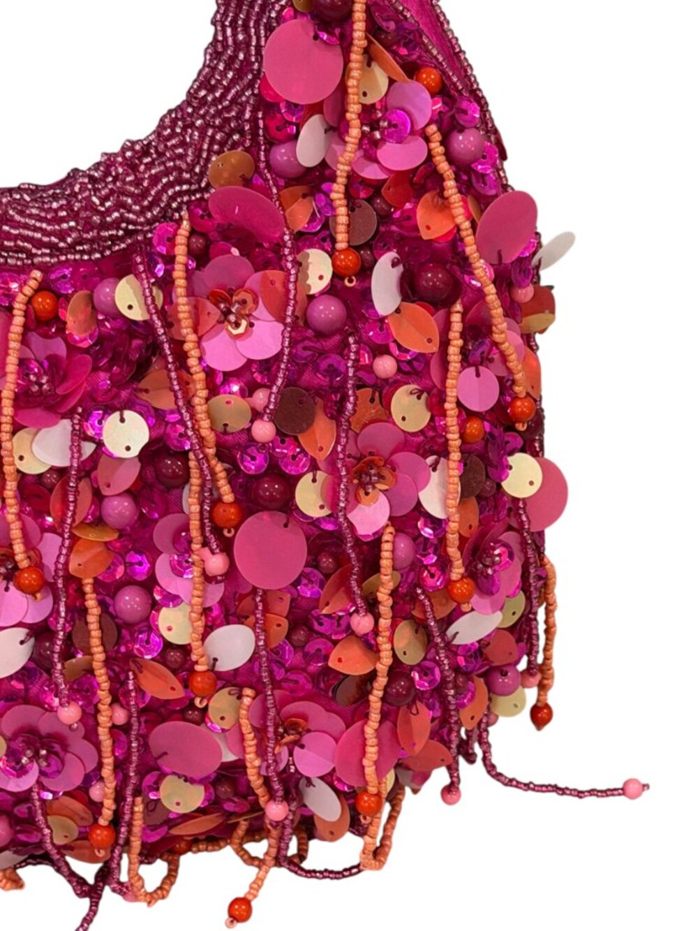 Handcrafted in India Beaded Sequin Fringe Bag Hot Pink NWT - Picture 3 of 4